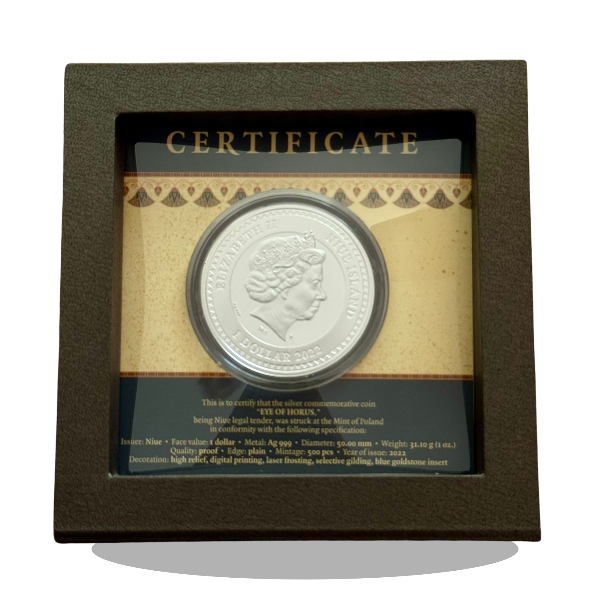2022 Niue Isis – The Egyptian Goddess 1oz Silver Coin with Tiger's Eye