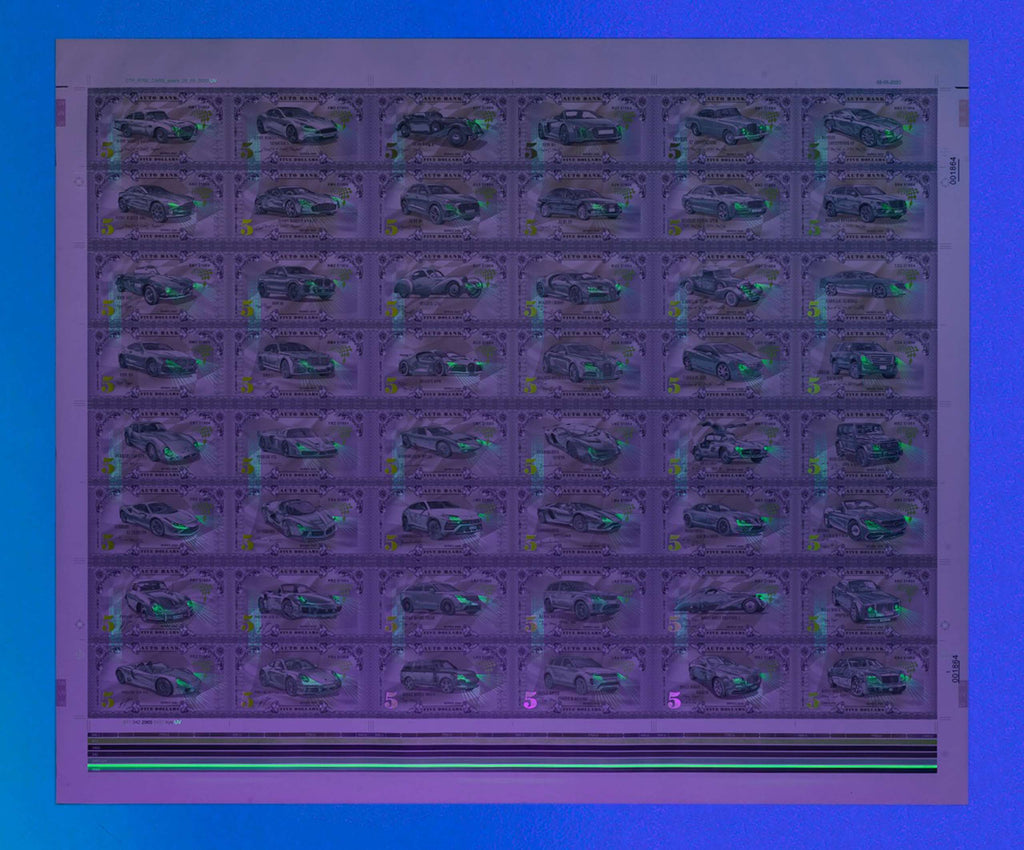 Auto Bank Series 2020 – Large Uncut Printer’s Sheet – Car Front (Recto & Verso UV)