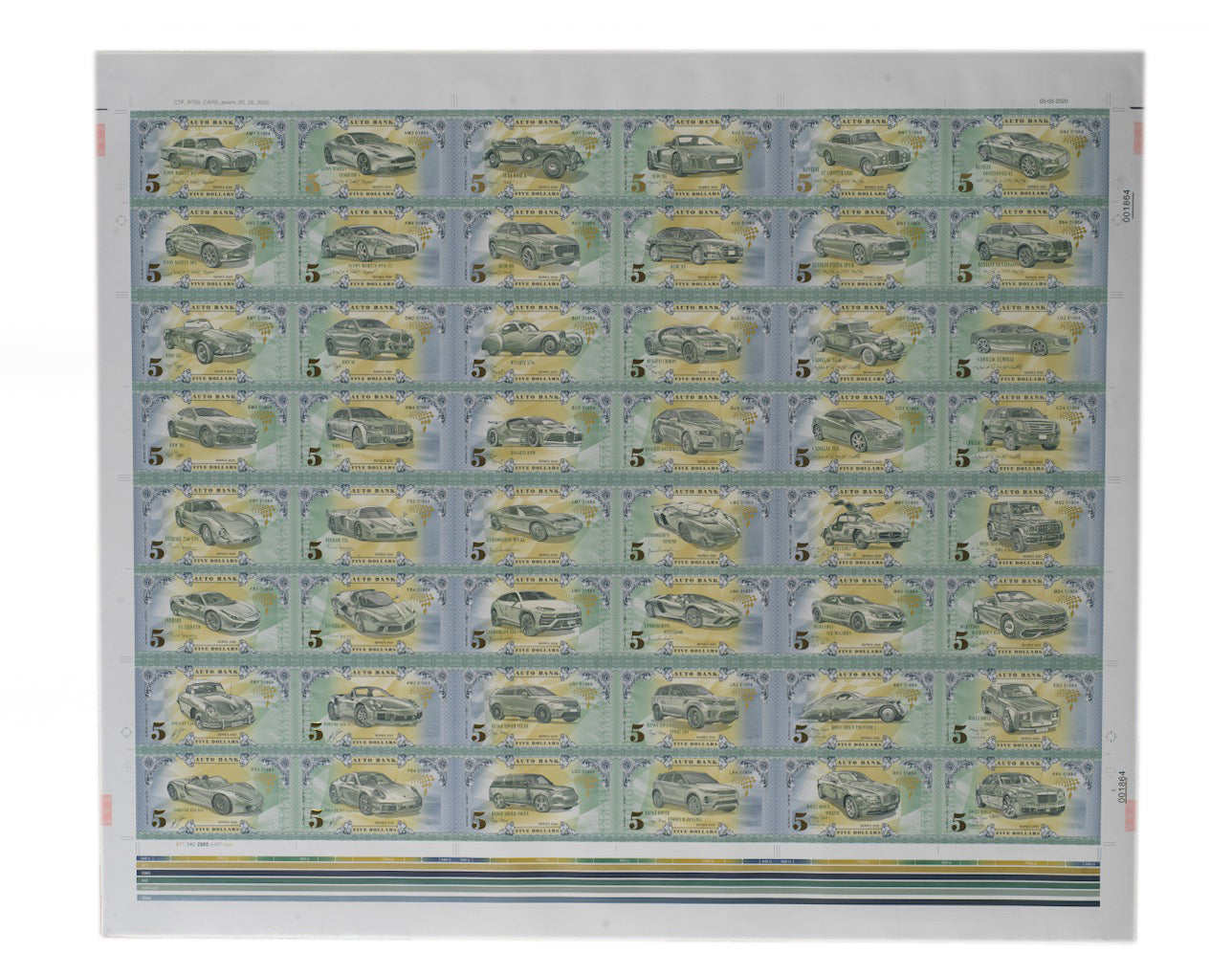 Auto Bank Series 2020 – Large Uncut Printer’s Sheet – Car Front (Recto & Verso UV)